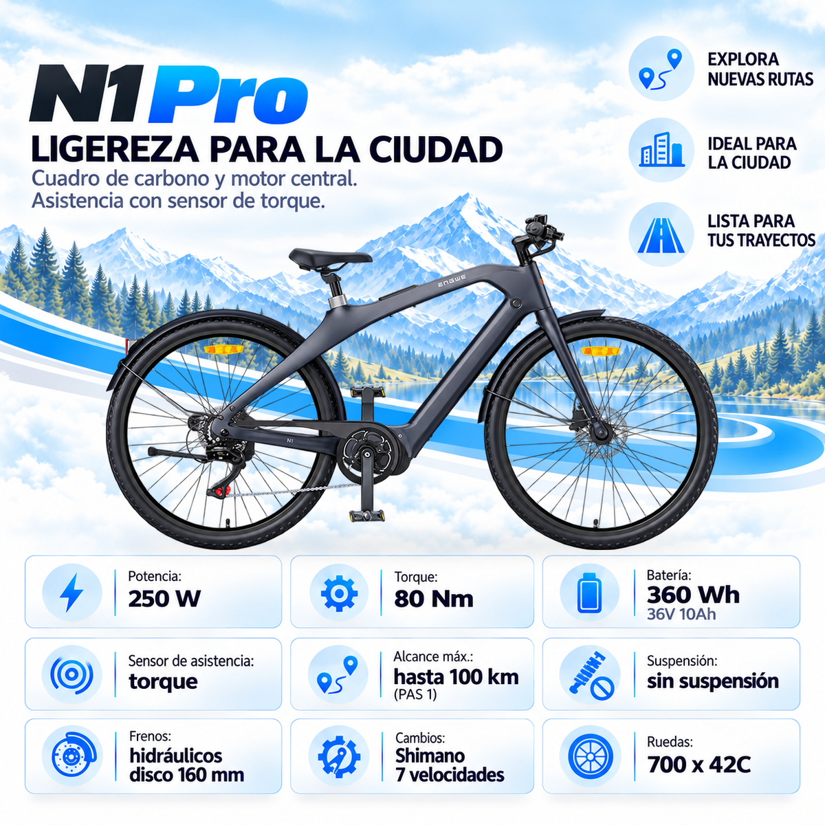 Bicicleta eléctrica ENGWE N1 PRO carretera 360 Wh