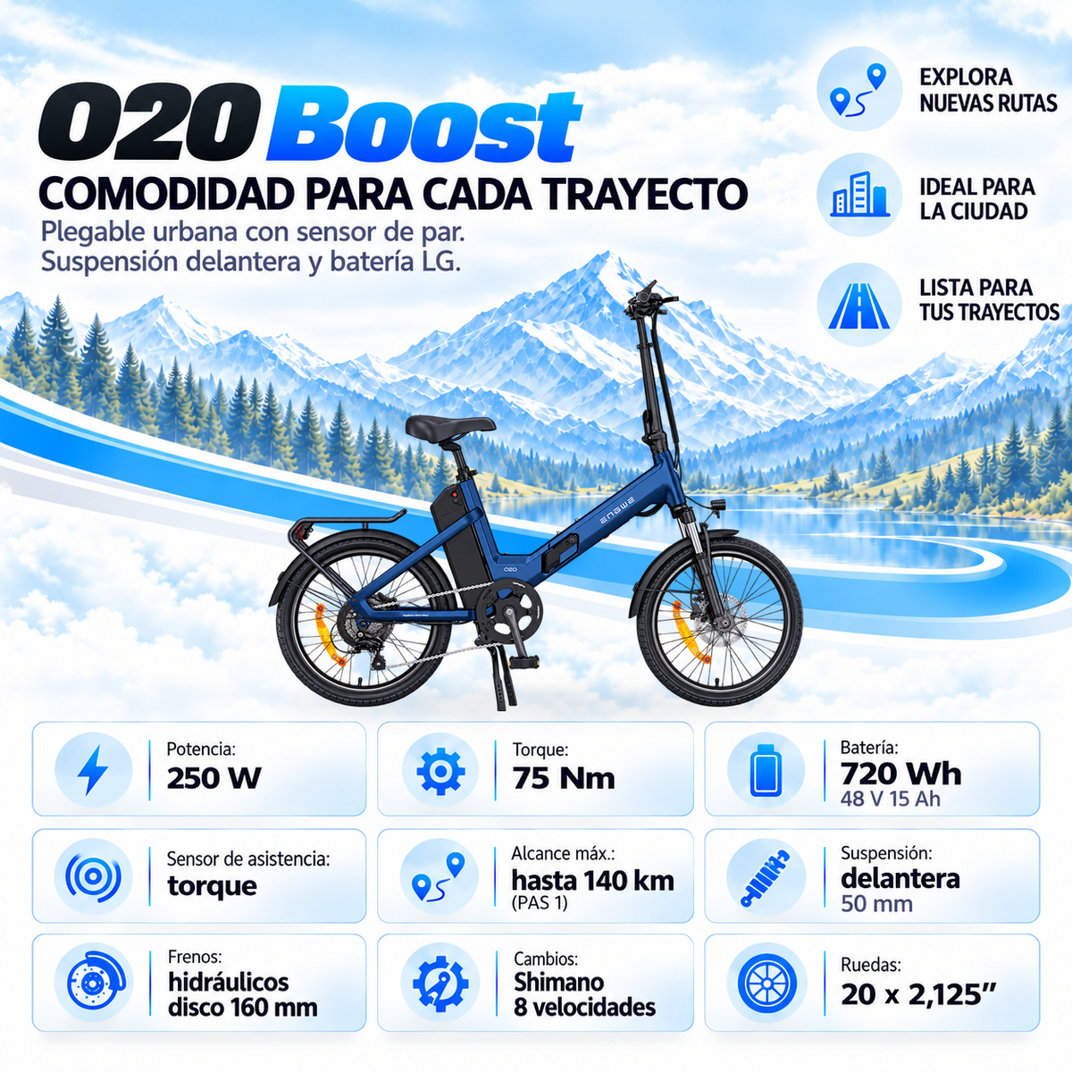Bicicleta eléctrica ENGWE O20 B plegable urbana 720 Wh