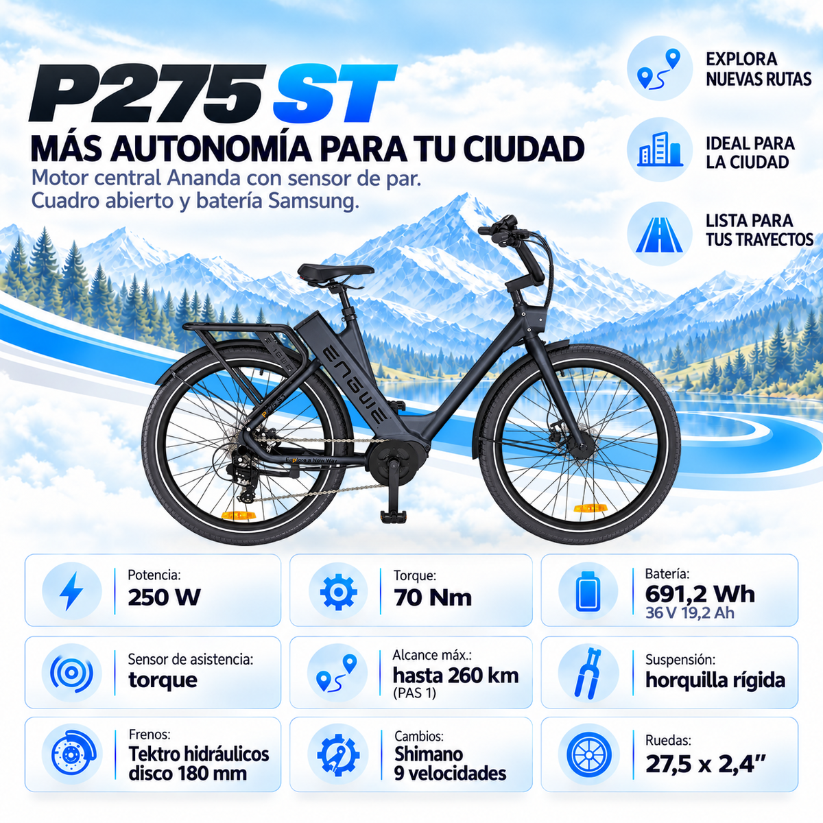 Bicicleta eléctrica ENGWE P275 ST trekking 690 Wh