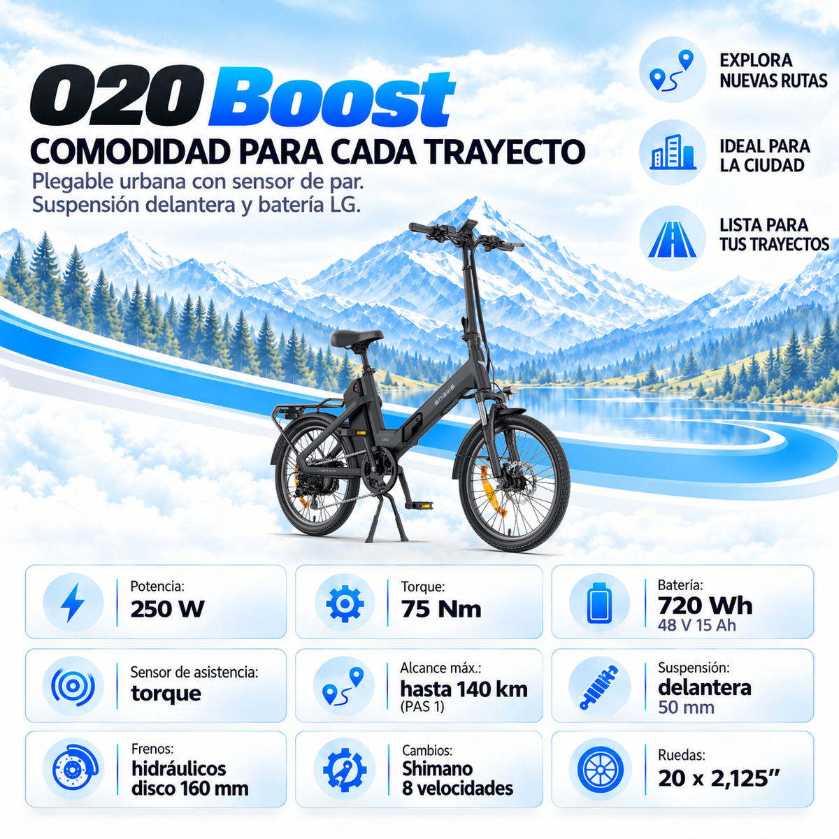 Bicicleta eléctrica ENGWE O20 B plegable urbana 720 Wh