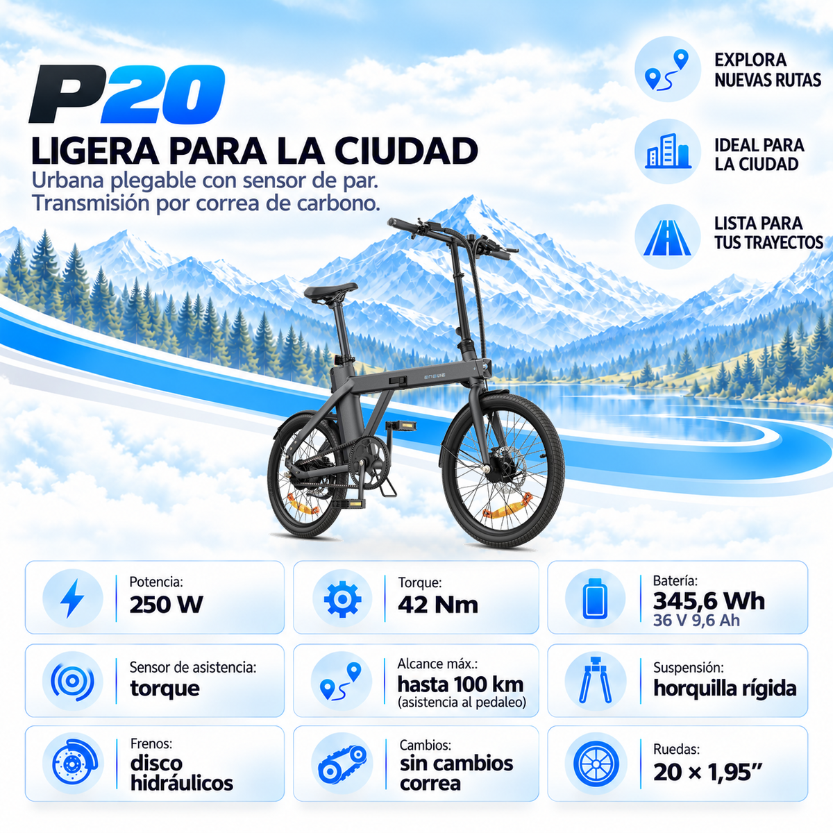 Bicicleta eléctrica ENGWE P20 plegable urbana 345 Wh
