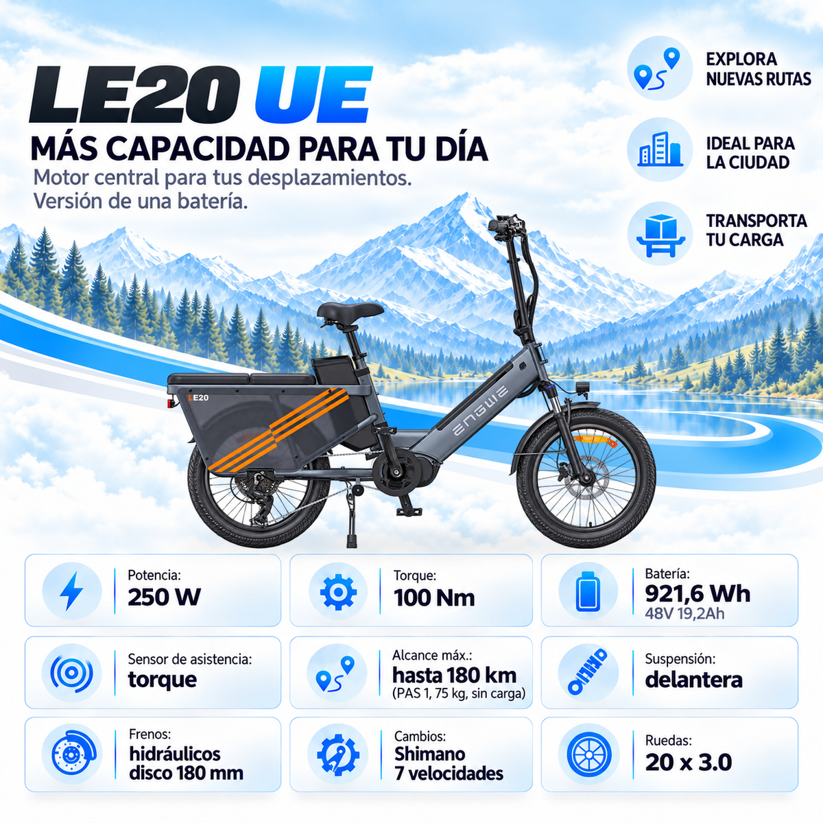 Bicicleta eléctrica ENGWE LE20 urbana carga 920 Wh