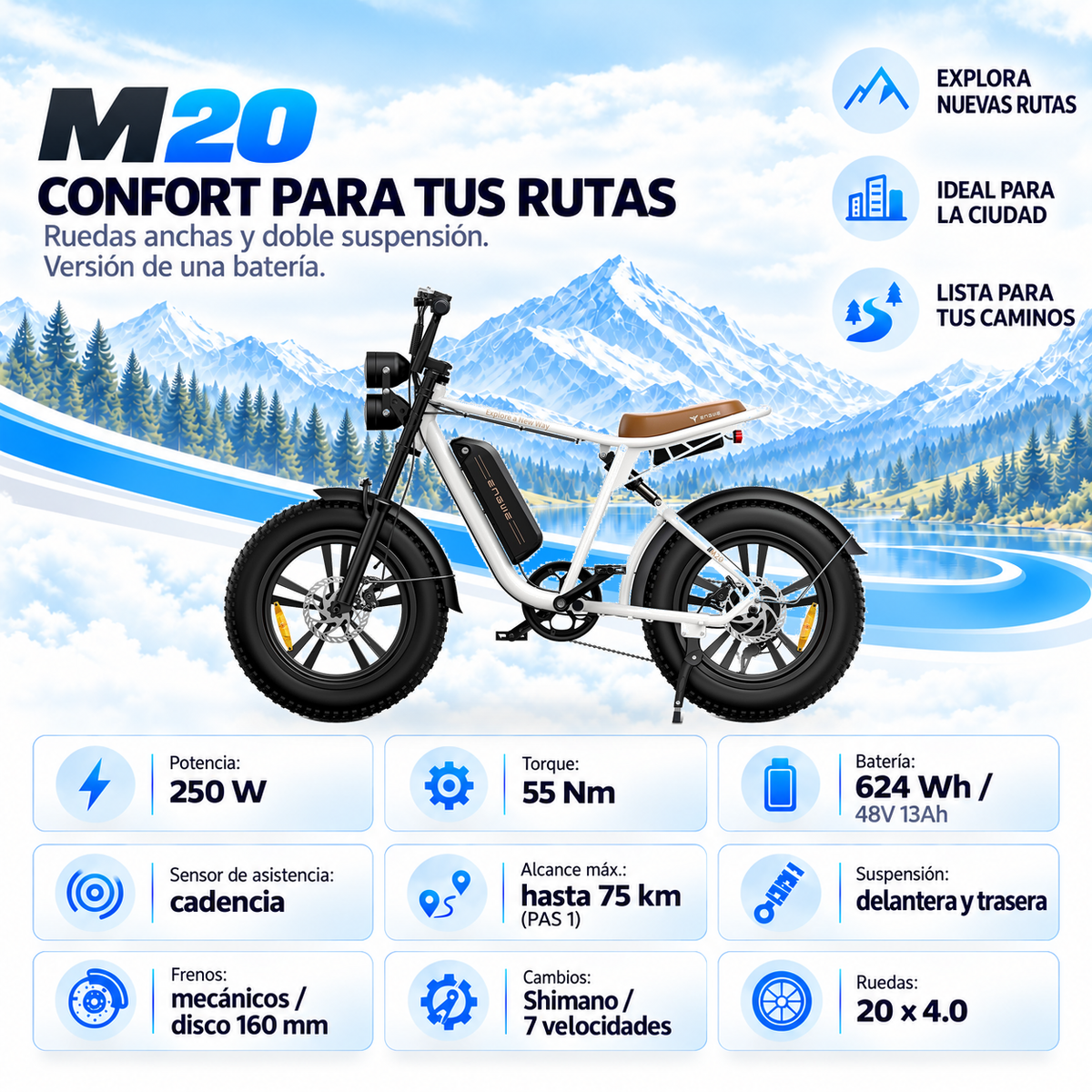 Bicicleta eléctrica ENGWE M20 urbana fatbike 624 Wh