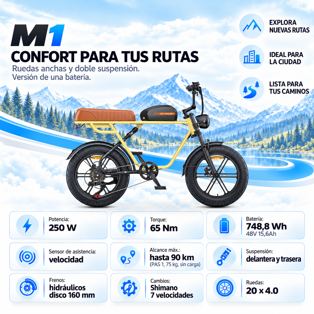 Bicicleta eléctrica ENGWE M1 urbana fatbike 749 Wh