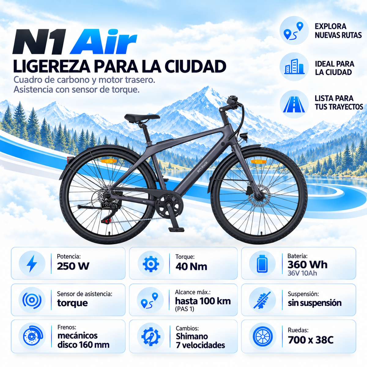 Bicicleta eléctrica ENGWE N1 AIR carretera 360 Wh