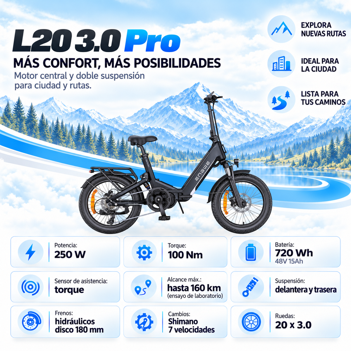 Bicicleta eléctrica ENGWE L20 3.0 PRO plegable trekking 720 Wh