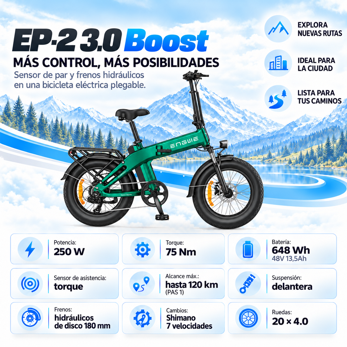 Bicicleta eléctrica ENGWE EP2 3.0 B plegable fatbike 648 Wh