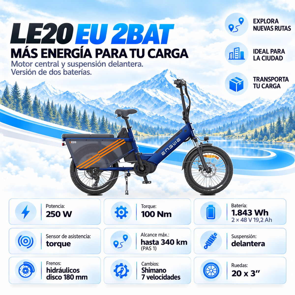 Bicicleta eléctrica ENGWE LE20 EU 2BAT carga 1843 Wh