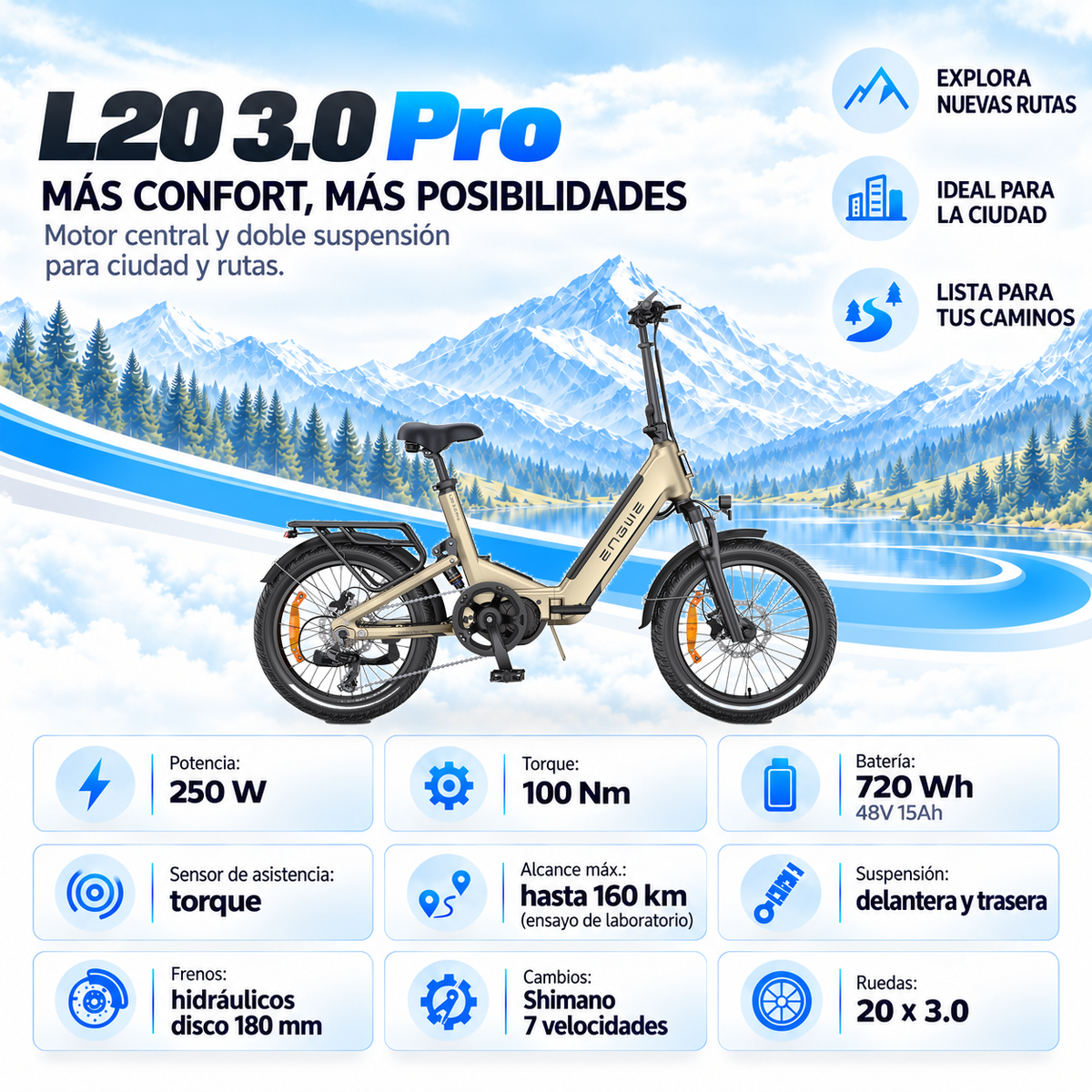 Bicicleta eléctrica ENGWE L20 3.0 PRO plegable trekking 720 Wh