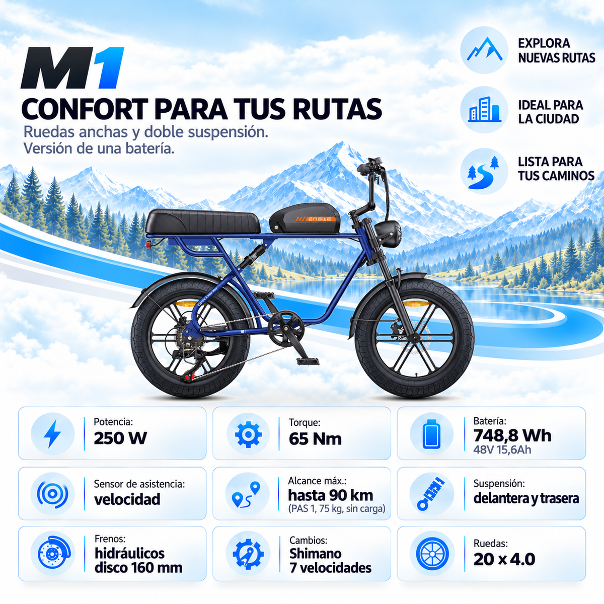 Bicicleta eléctrica ENGWE M1 urbana fatbike 749 Wh