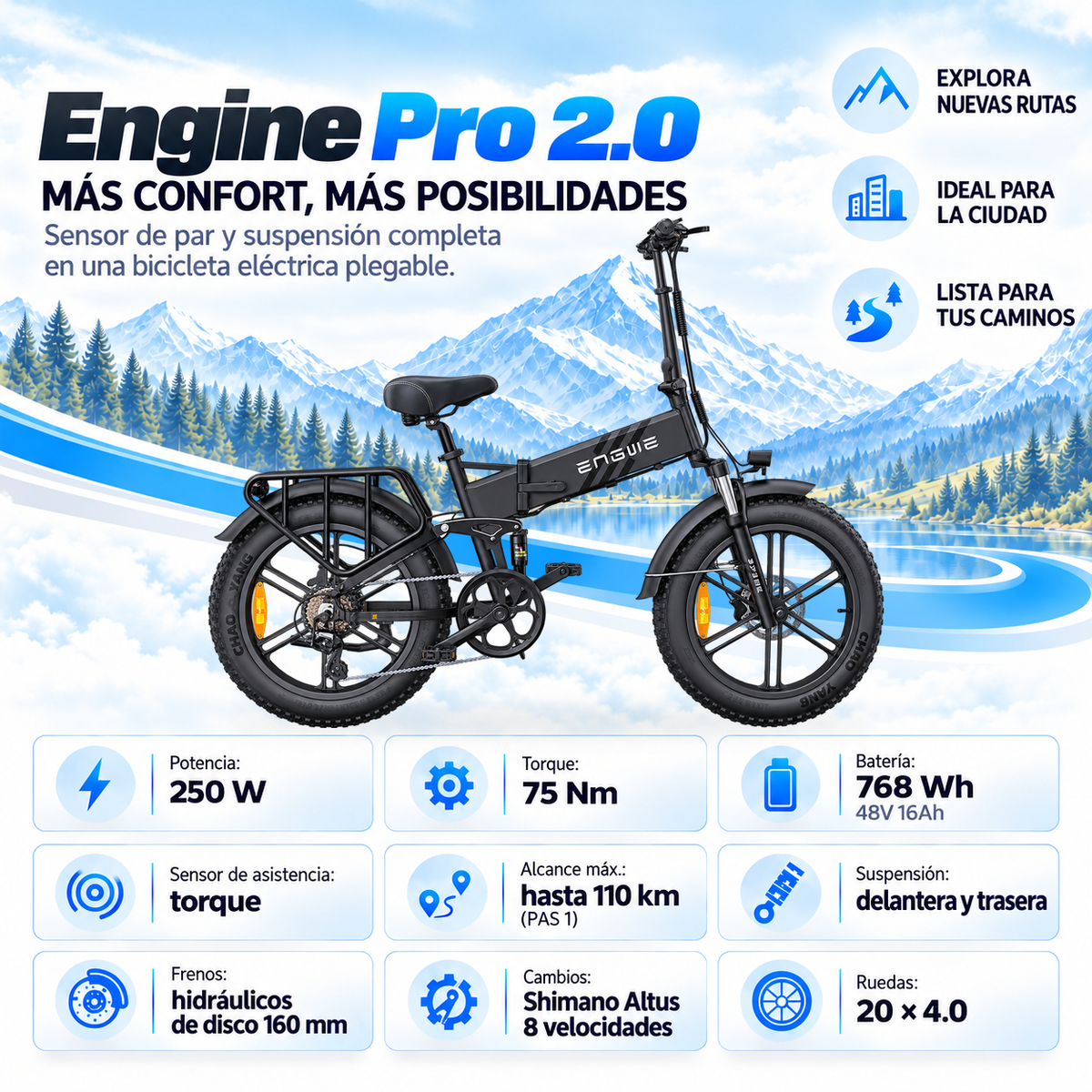 Bicicleta eléctrica ENGWE ENG PRO 2.0 plegable fatbike 768 Wh