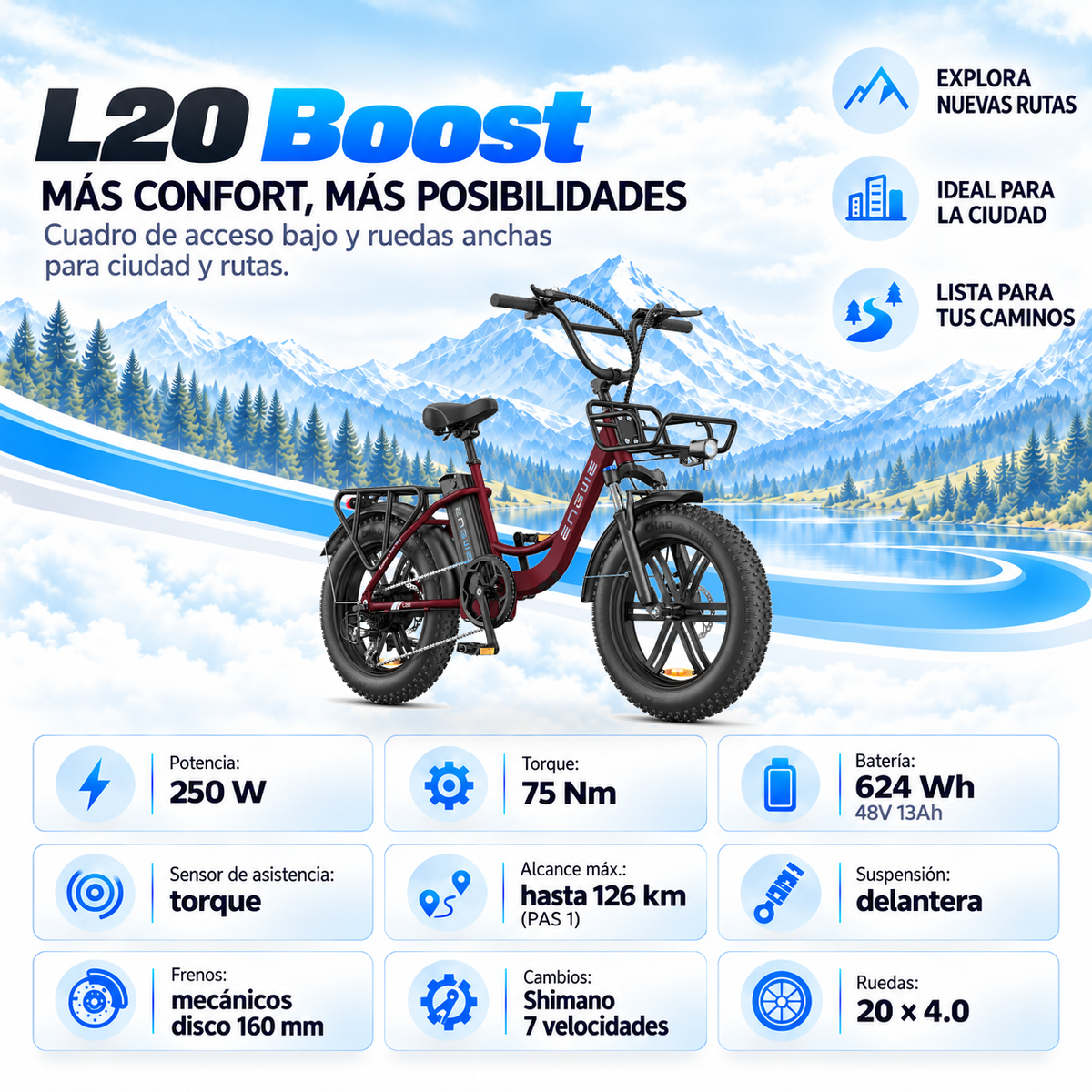 Bicicleta eléctrica ENGWE L20 B trekking fatbike 624 Wh