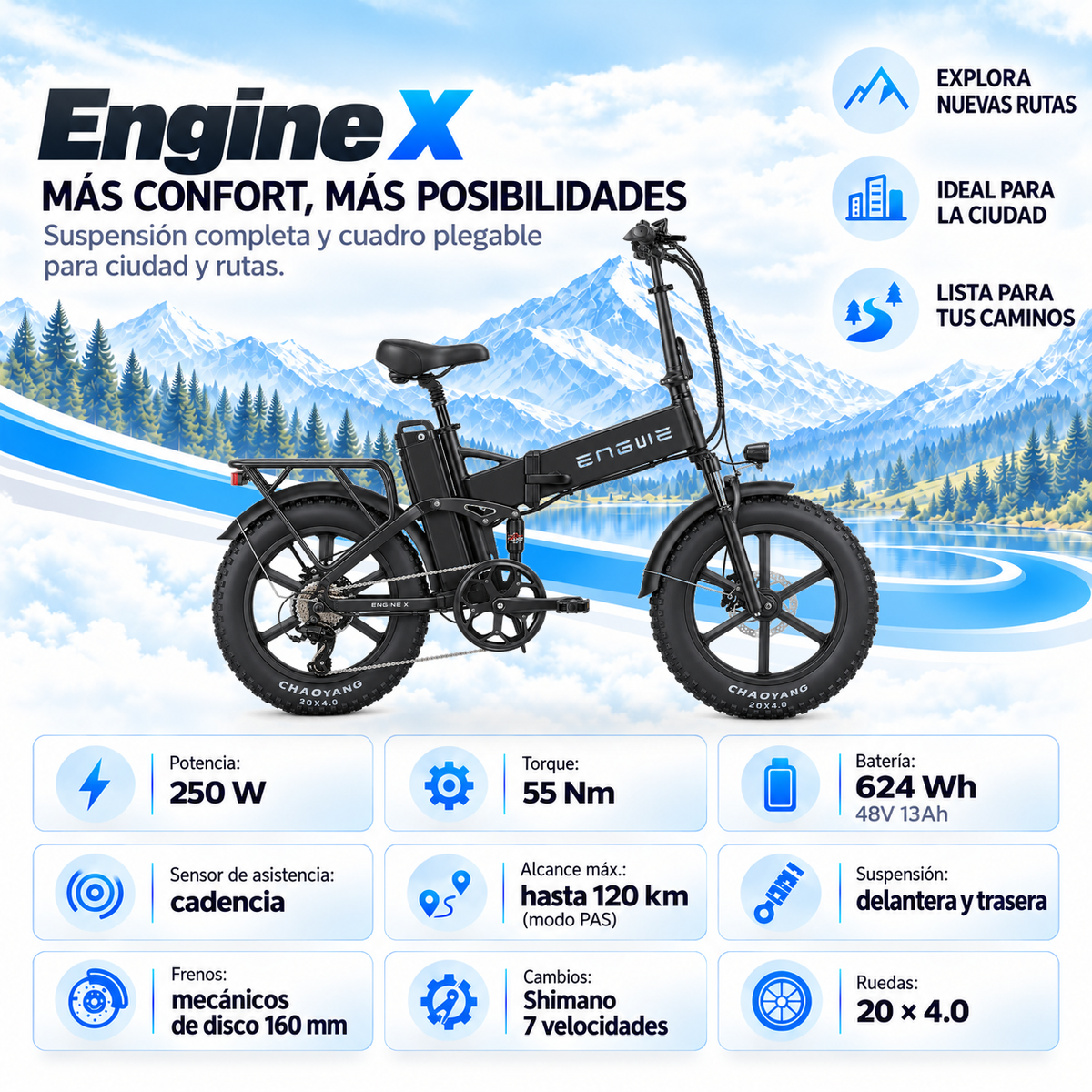 Bicicleta eléctrica ENGWE ENG X plegable fatbike 624 Wh