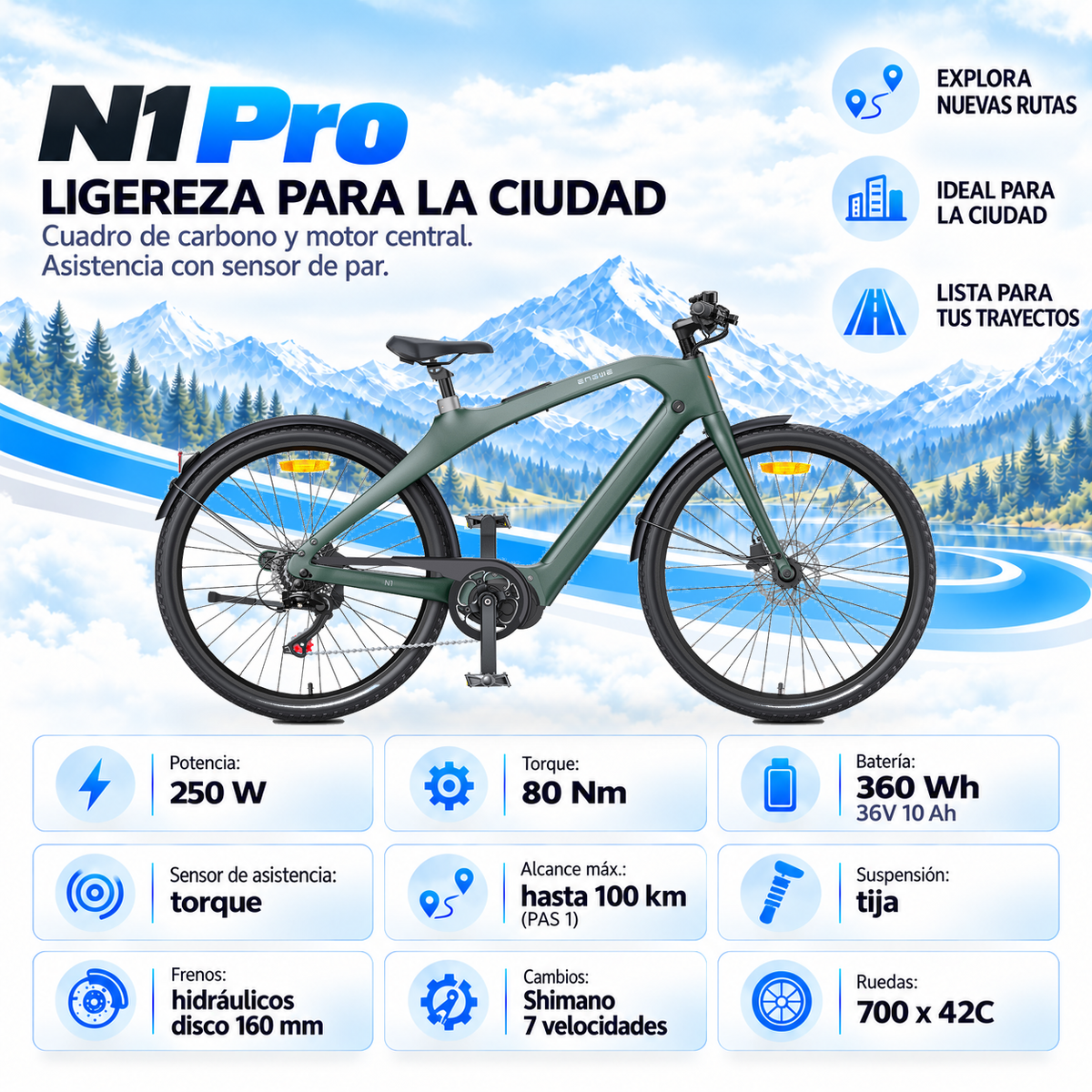 Bicicleta eléctrica ENGWE N1 PRO carretera 360 Wh