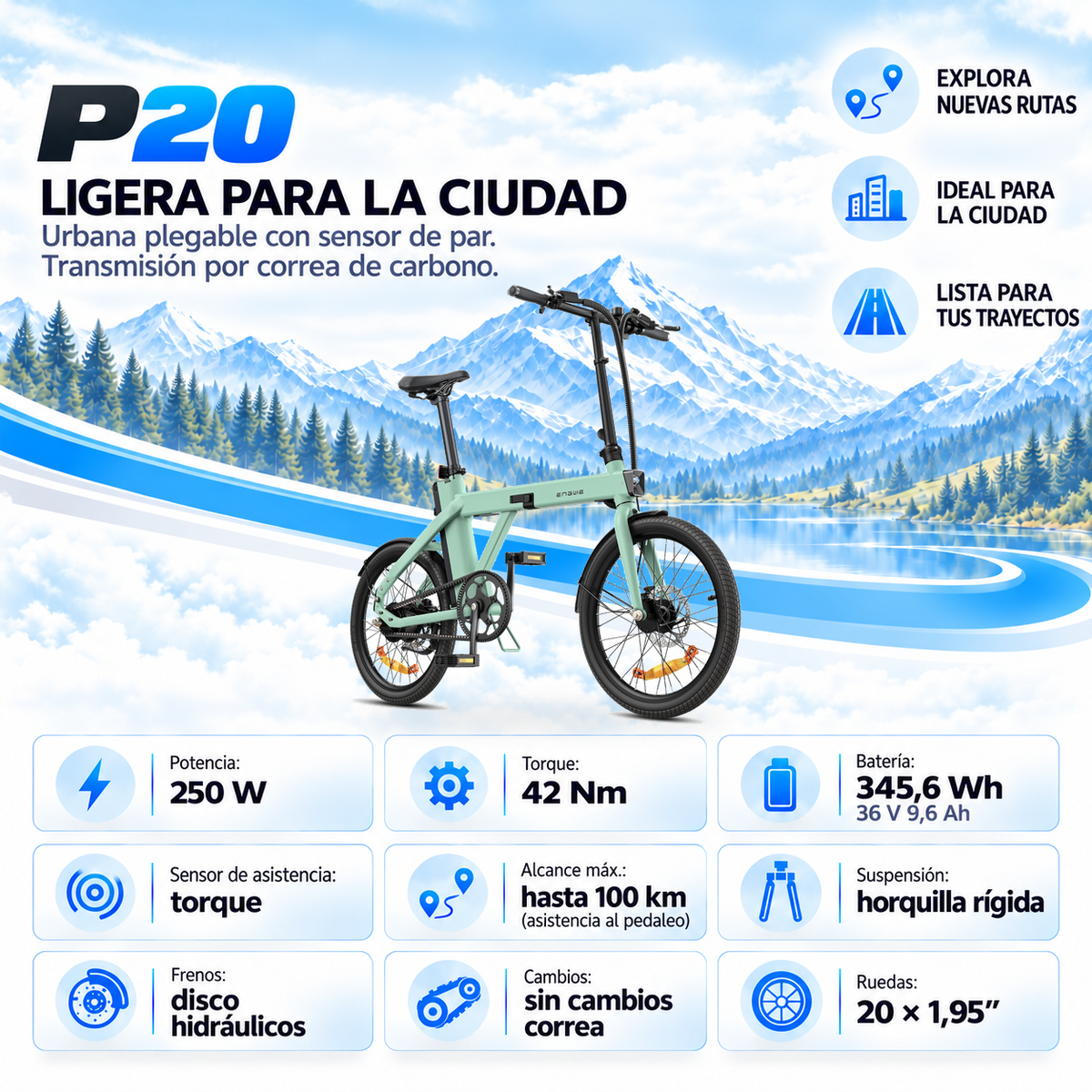 Bicicleta eléctrica ENGWE P20 plegable urbana 345 Wh