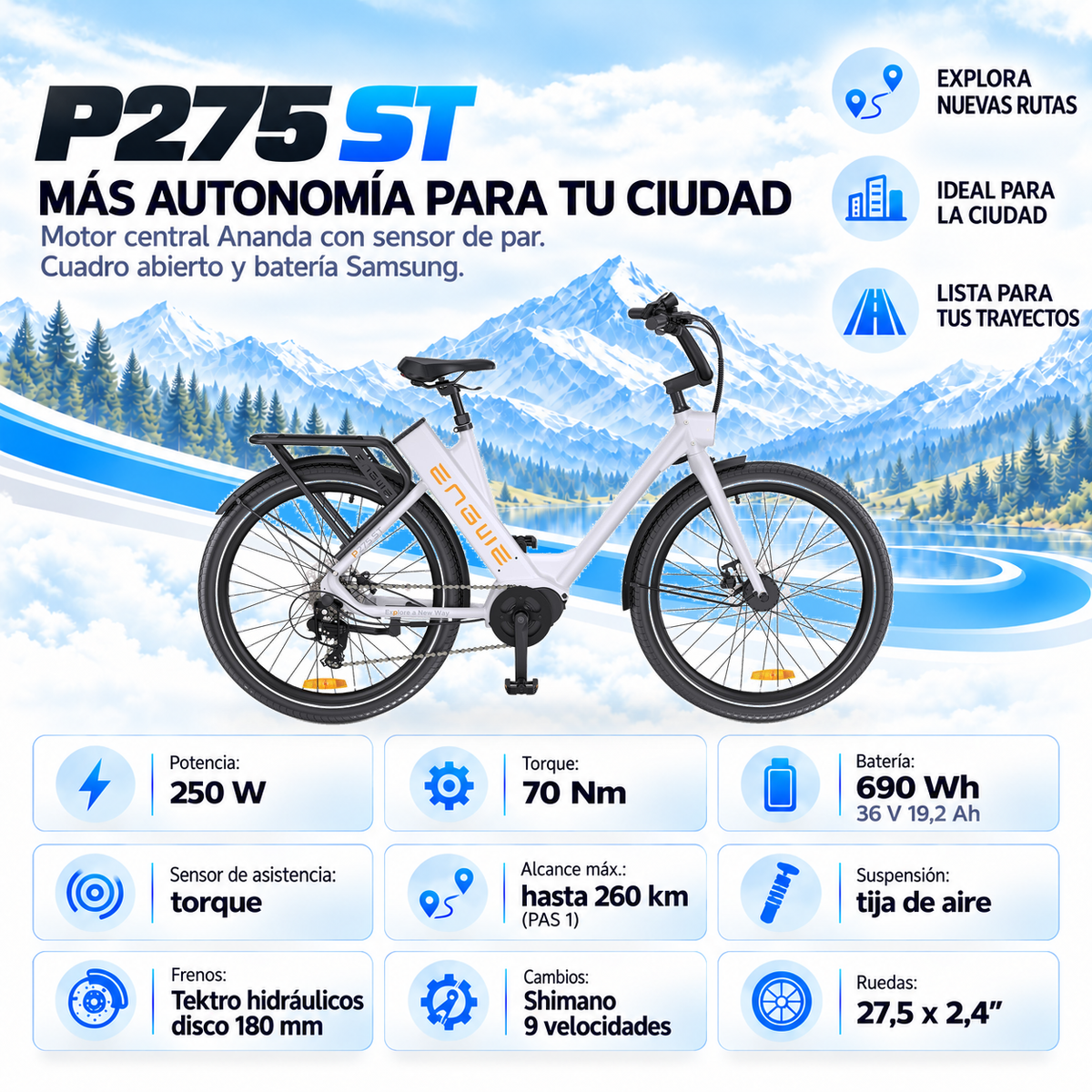 Bicicleta eléctrica ENGWE P275 ST trekking 690 Wh