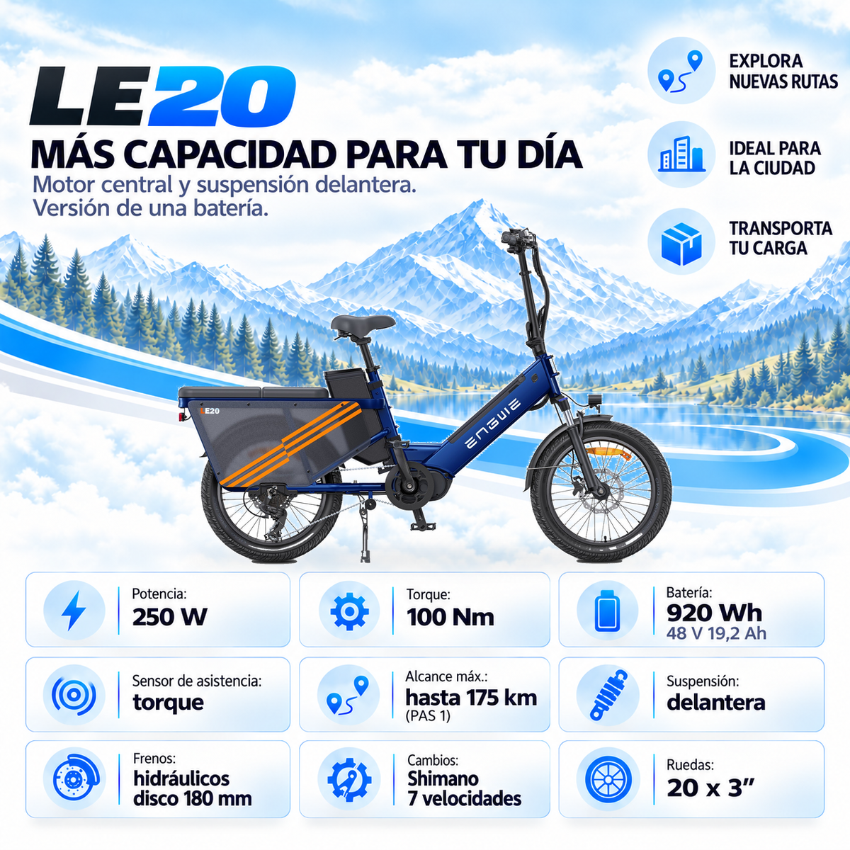 Bicicleta eléctrica ENGWE LE20 urbana carga 920 Wh