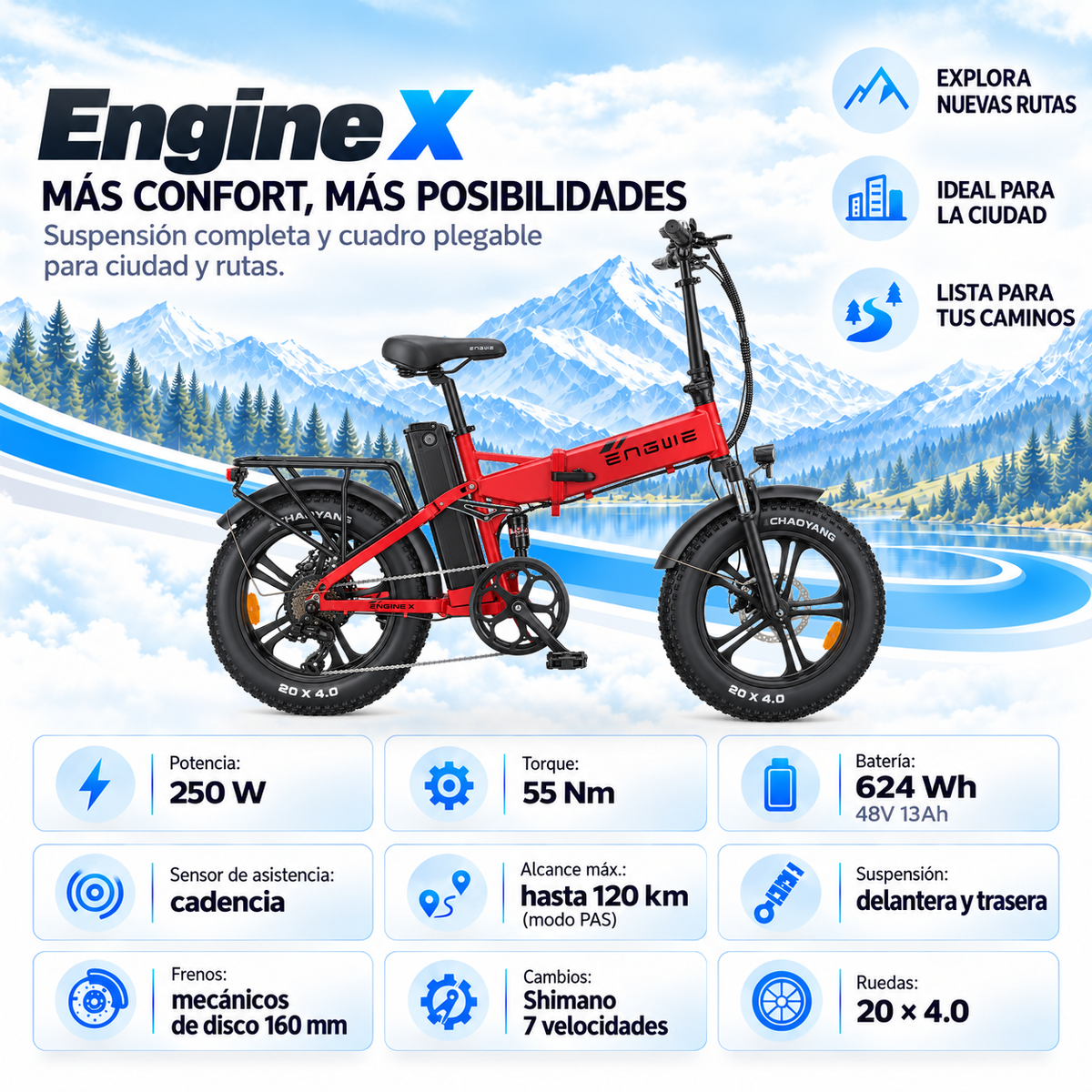 Bicicleta eléctrica ENGWE ENG X plegable fatbike 624 Wh