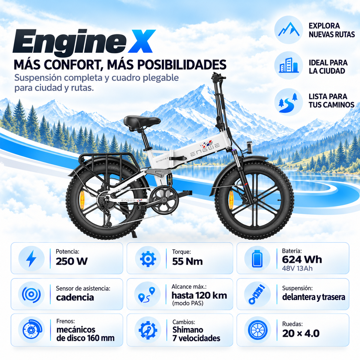 Bicicleta eléctrica ENGWE ENG X plegable fatbike 624 Wh