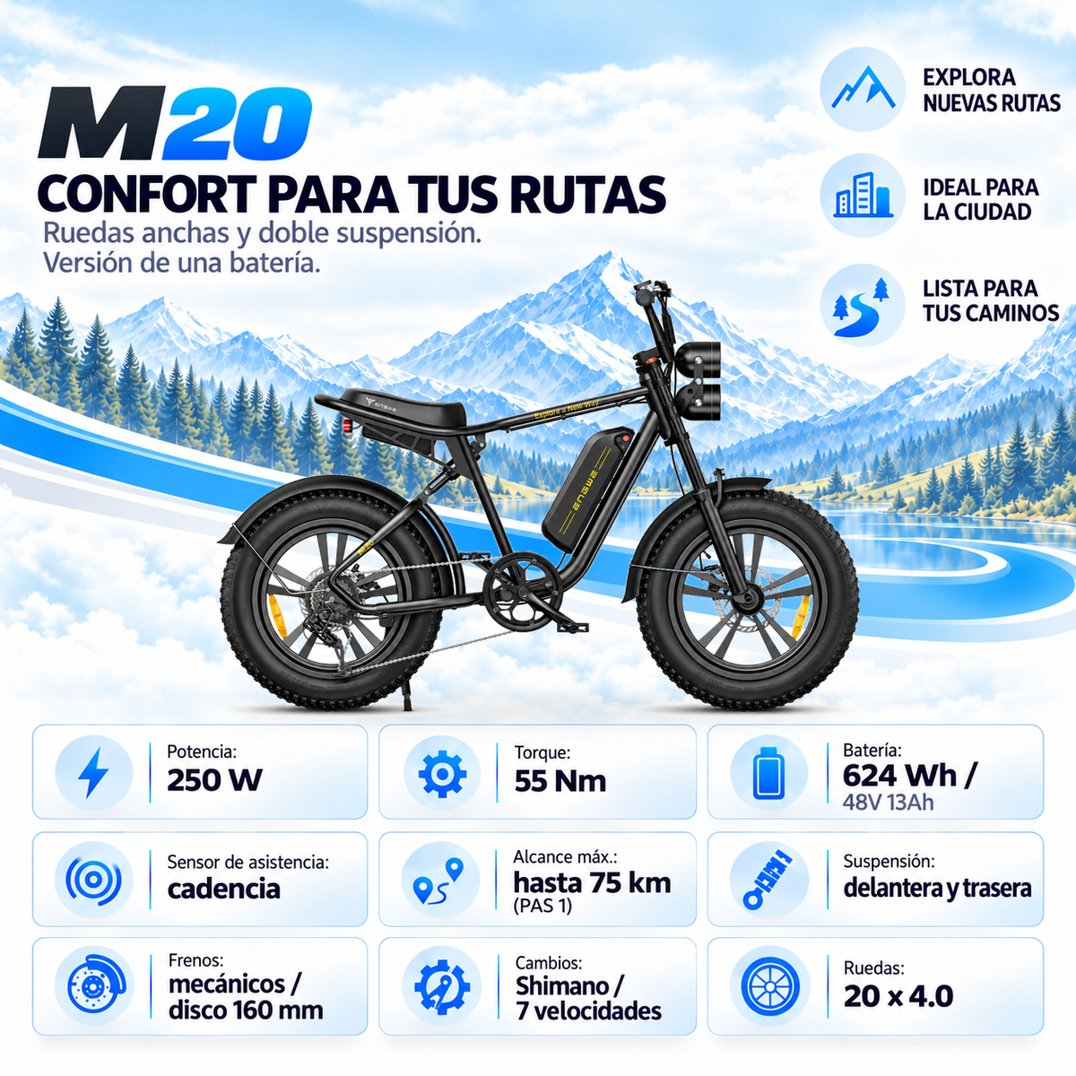 Bicicleta eléctrica ENGWE M20 urbana fatbike 624 Wh