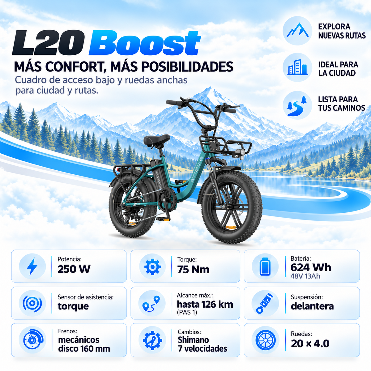 Bicicleta eléctrica ENGWE L20 B trekking fatbike 624 Wh