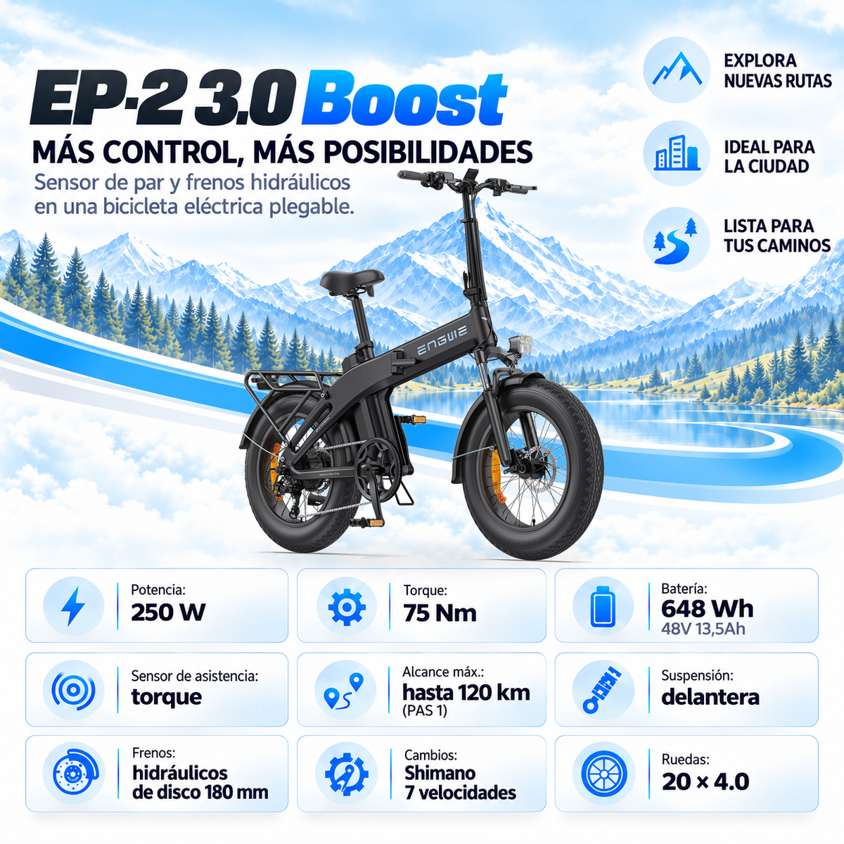 Bicicleta eléctrica ENGWE EP2 3.0 B plegable fatbike 648 Wh